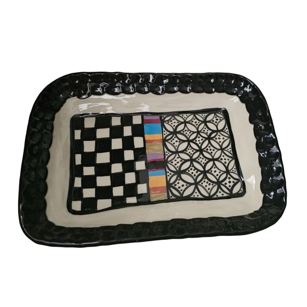 HANDMADE DISH Checkerboard & Geometric Design Ceramic Tray